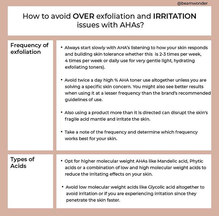 infograph of avoiding over-exfoliation and irritation issues with AHAs